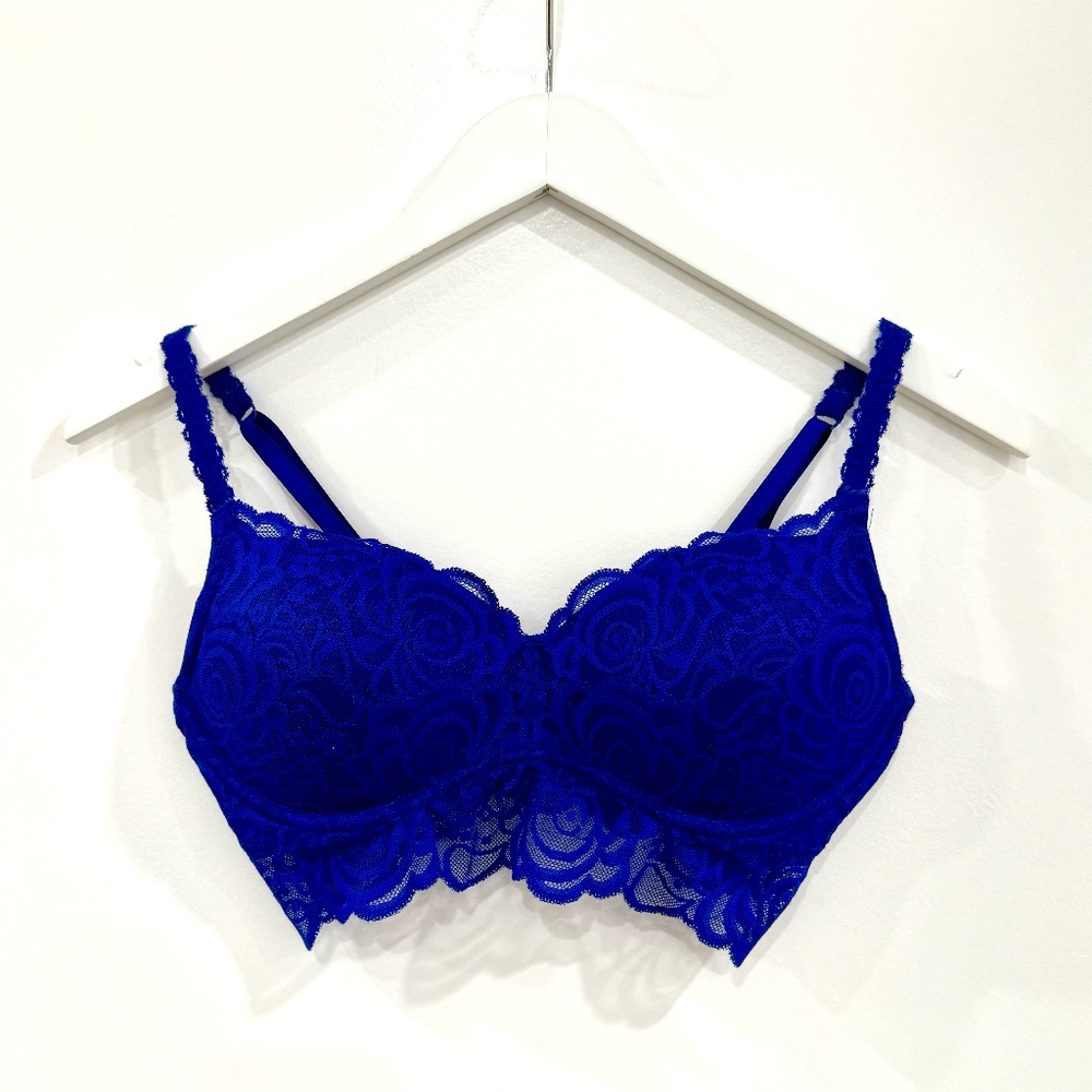 PINK Victoria's Secret Royal Blue Lace Push-up Bra Bralette